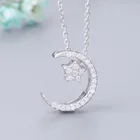 925 Sterling silver jewelry star moon zircon pendant chain necklace fashion women