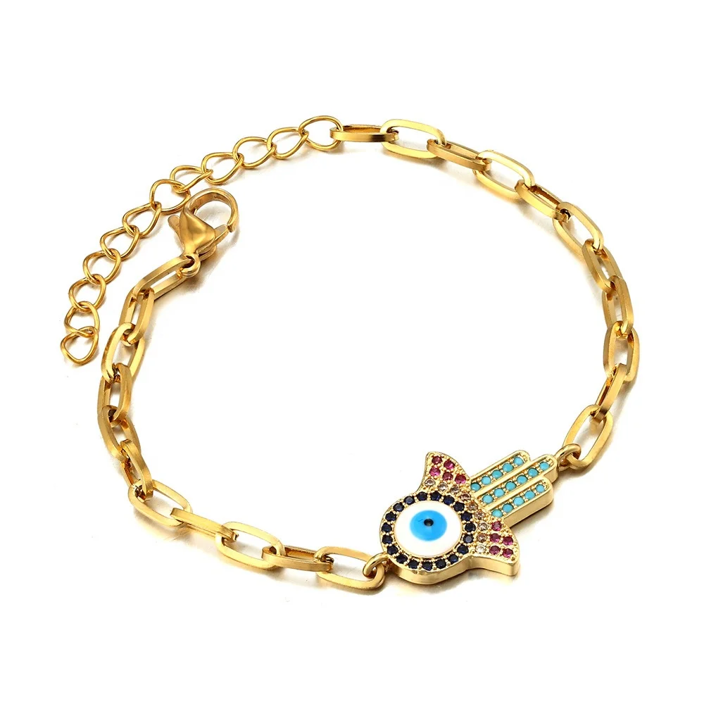 Luxury classic jewelry stainless steel gold plated link bracelets for women boho punk shine Cubic Zirconia eye charm bracelet, Gold silver color
Luxury classic jewelry stainless steel gold plated link bracelets for women boho punk shine Cubic Zirconia eye charm bracelet, Gold silver color