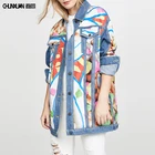 Custom Women Long Denim Jacket 2020 Spring Floral Print Long Sleeve Lady Casual Denim Jacket Coat