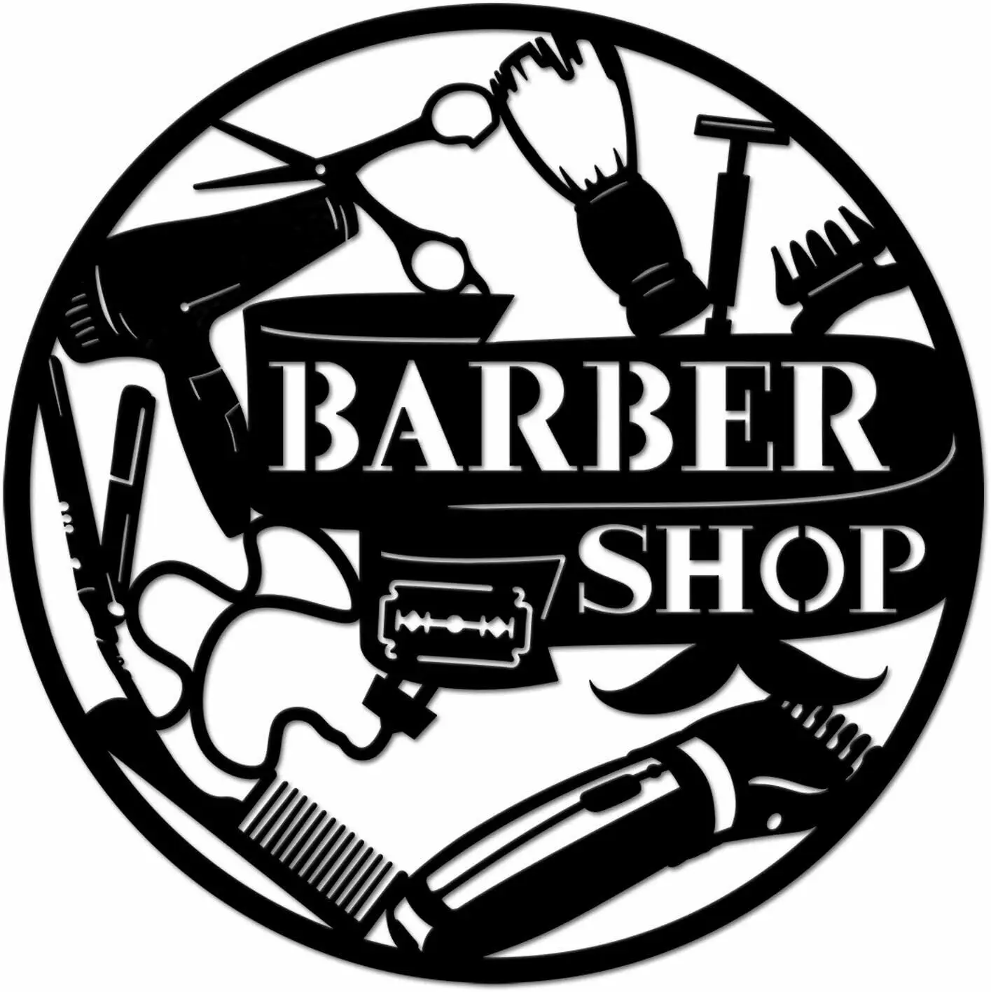 Fashion Salon Haircut Barber Shop Metal Wall Art Round 24" Black Sculpture Decor 
Fashion Salon Haircut Barber Shop Metal Wall Art Round 24" Black Sculpture Decor