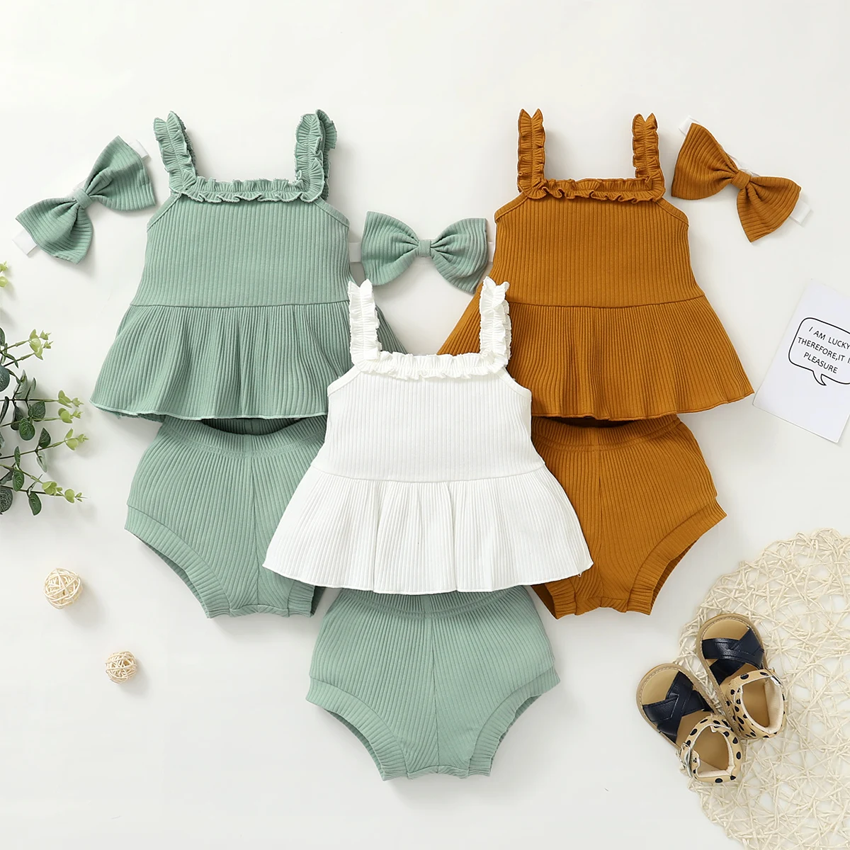Baby Summer Clothing 3PCS Newborn New Baby Girl Solid Sling Top + Soft Shorts Pants Headband Outfit Infant Girl Set Suits, As picture
Baby Summer Clothing 3PCS Newborn New Baby Girl Solid Sling Top + Soft Shorts Pants Headband Outfit Infant Girl Set Suits, As picture