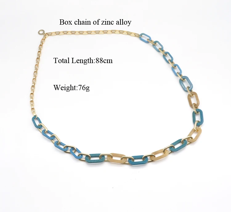 2021 stylish gold plated box stainless steel chain jewelry acrylic link gold necklace women