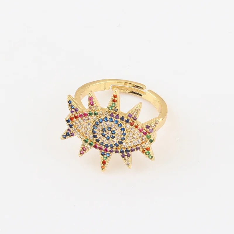 New creative fashion rainbow color eye zircon ring opening pearl ring diamond ring, Real gold plated
New creative fashion rainbow color eye zircon ring opening pearl ring diamond ring, Real gold plated
