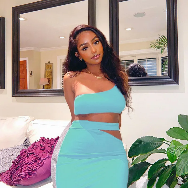 Women's Two Piece Sets Hot Sale One-shoulder Sleeveless Crop Top Sexy Backless Hollow-out Long Skirt Suit, As picture or customized make
Women's Two Piece Sets Hot Sale One-shoulder Sleeveless Crop Top Sexy Backless Hollow-out Long Skirt Suit, As picture or customized make