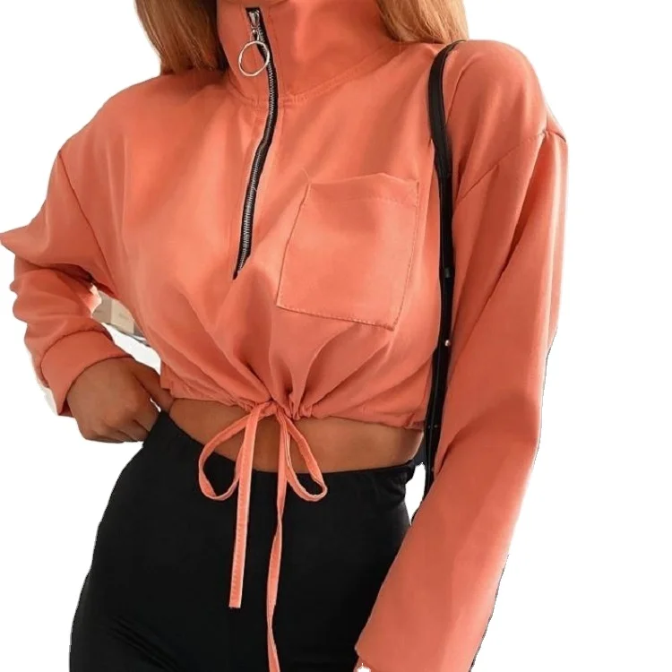 XLL137 Ins hot sale tops for ladies sexy stand collar streetwear shirt with pocket long sleeves women crop tops
XLL137 Ins hot sale tops for ladies sexy stand collar streetwear shirt with pocket long sleeves women crop tops