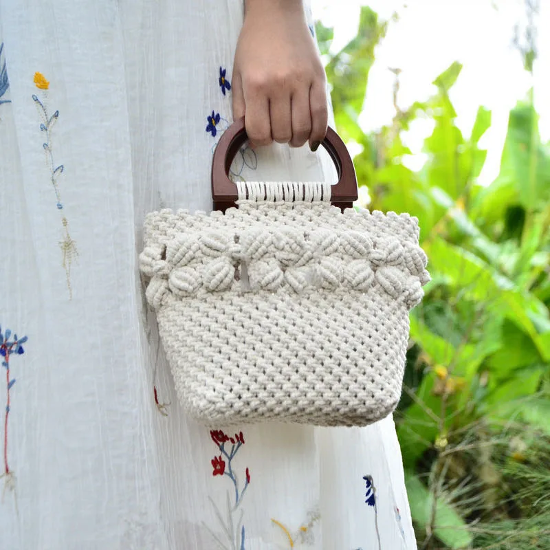 2020 New Fashionable Woven Square Flower Macrame Handbag with Wooden Handle, White
2020 New Fashionable Woven Square Flower Macrame Handbag with Wooden Handle, White