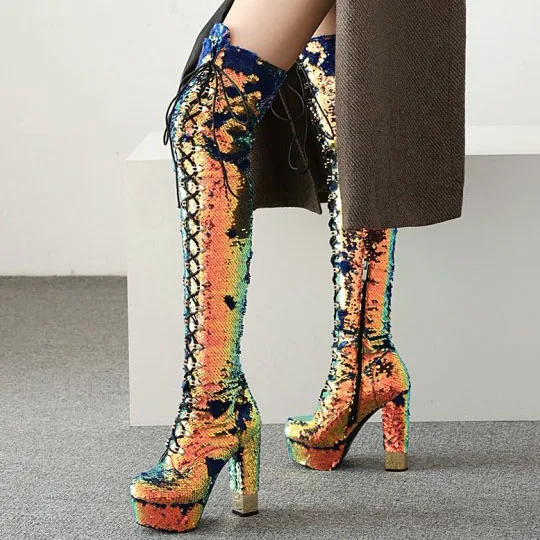 Solid Sequins Cloth Upper Chunky Heel Women Boots High Heel Thigh High Booties Slip-on Dating Party Winter Over Knee High Boots, Black,gold,silver,green
Solid Sequins Cloth Upper Chunky Heel Women Boots High Heel Thigh High Booties Slip-on Dating Party Winter Over Knee High Boots, Black,gold,silver,green