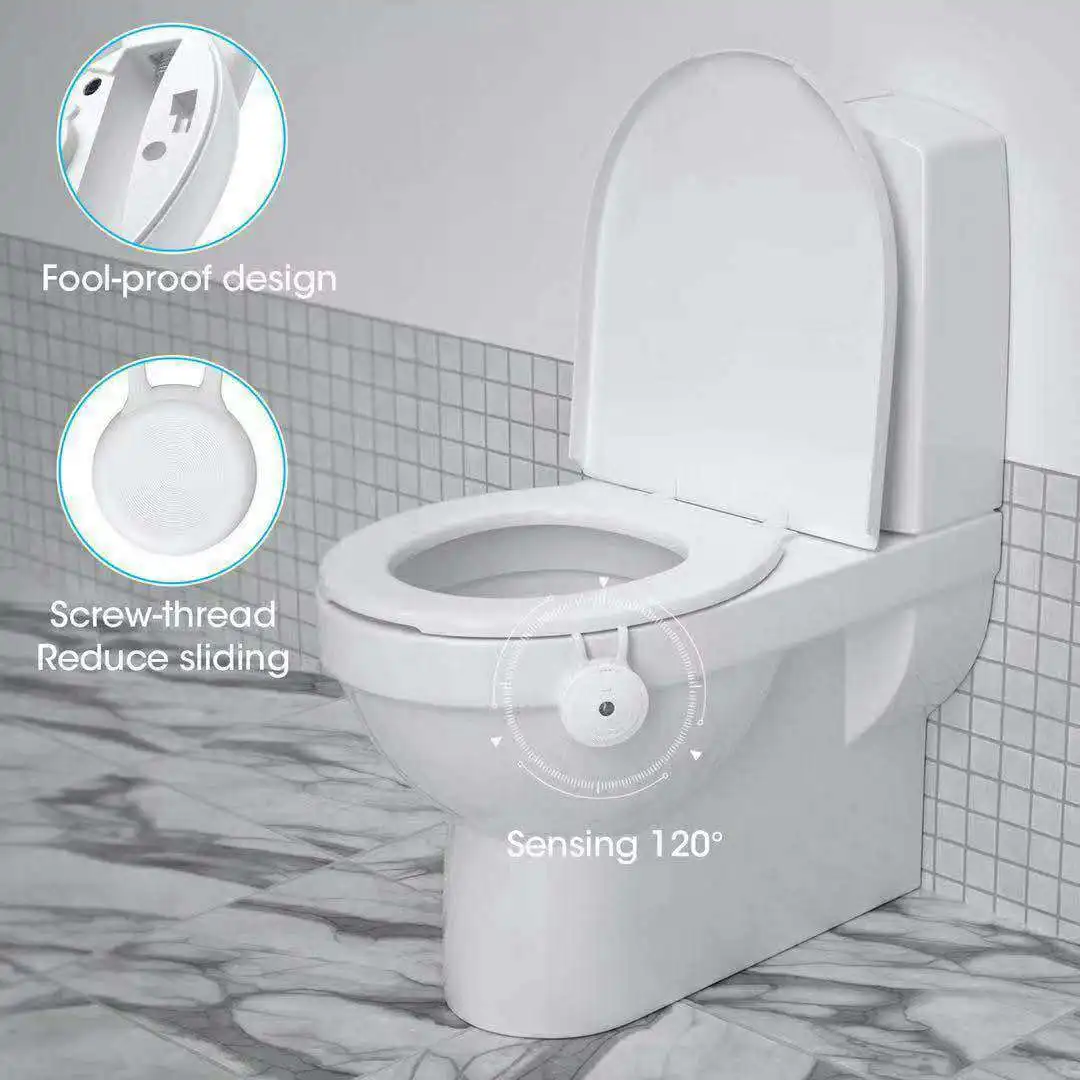 LED Toilet Bowl Night Light with Tow Flexible Arms 16 Colors Rotation Smart Round Shape LED Motion Lighting with UV Light