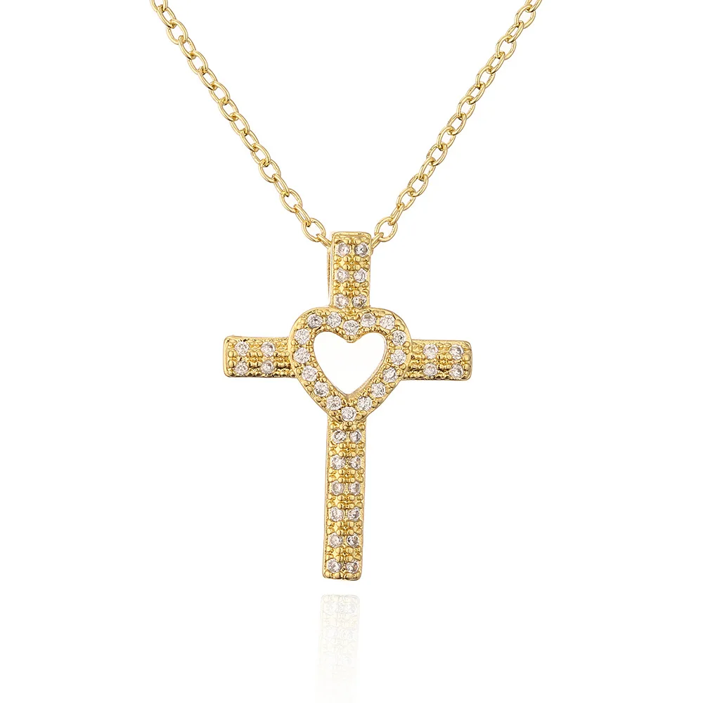European 18K Gold Plated Zircon Cross Pendant Necklace Colored CZ Hollow Heart Cross Necklace
European 18K Gold Plated Zircon Cross Pendant Necklace Colored CZ Hollow Heart Cross Necklace