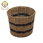 Kingwillow handmade woven custom metal frame round natural seagrass material storage basket hamper