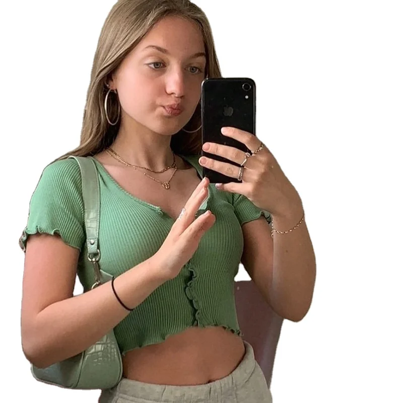 Hot Selling Lettuce Trim Short Sleeve Ribbed Front Button Up Top 2020 Summer, Solid
Hot Selling Lettuce Trim Short Sleeve Ribbed Front Button Up Top 2020 Summer, Solid