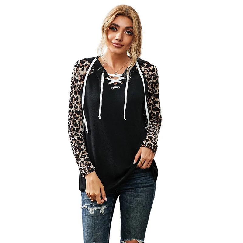 New Style Women Lace Up Neck Leopard Blouses Long Sleeves Ladies Top, Customized color
New Style Women Lace Up Neck Leopard Blouses Long Sleeves Ladies Top, Customized color