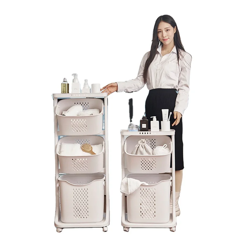 

3 tier rolling household multi purpose plastic bathroom laundry basket kitchen fruit and vegetable storage basket bottle rack