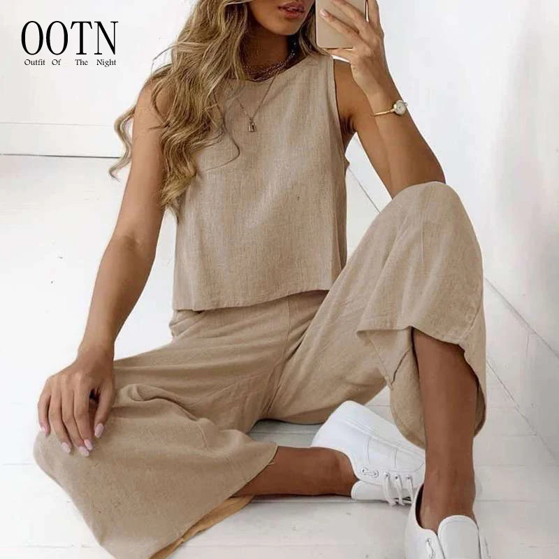 OOTN Spring Summer Solid Two Piece Sets 3XL Spring Summer Women Cotton Linen Set Casual Sleeveless O-neck Shirt and Loose Pants
OOTN Spring Summer Solid Two Piece Sets 3XL Spring Summer Women Cotton Linen Set Casual Sleeveless O-neck Shirt and Loose Pants