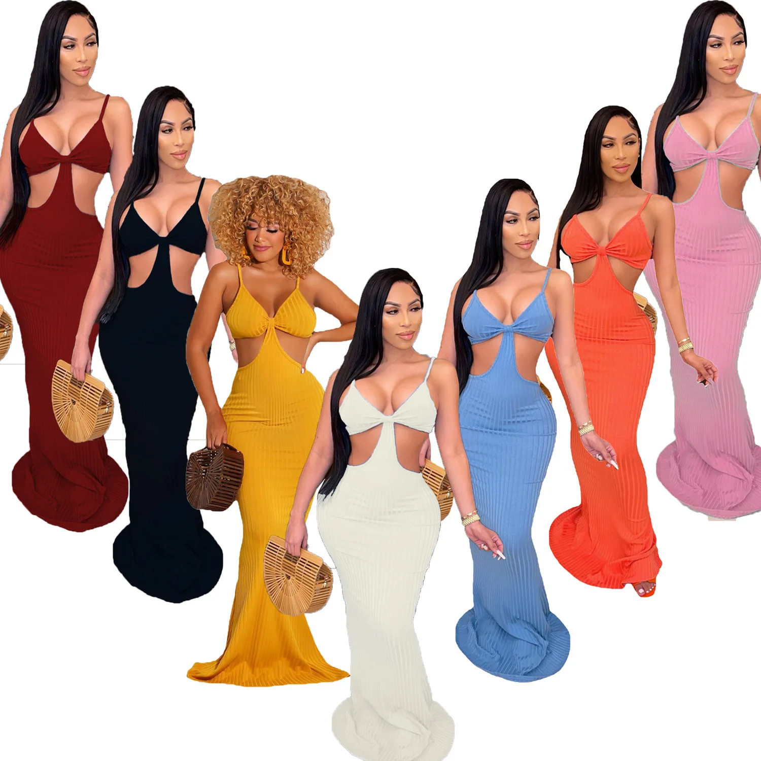 SACY1315 women summer plain color hollow out spaghetti strap deep v sexy floor length maxi rib knit dress, As photo showed
SACY1315 women summer plain color hollow out spaghetti strap deep v sexy floor length maxi rib knit dress, As photo showed