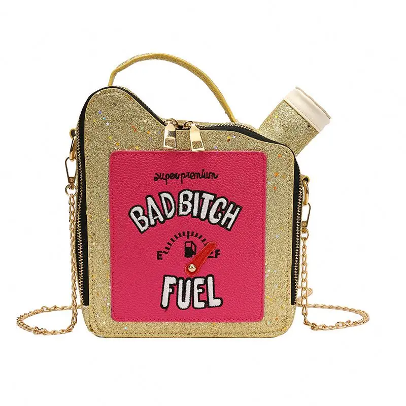 2020 Fashion fun personality embroidery letters bad bitch gasoline fuel tank bottle shoulder handbags chain women crossbody bags, 7colors
2020 Fashion fun personality embroidery letters bad bitch gasoline fuel tank bottle shoulder handbags chain women crossbody bags, 7colors