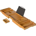 Built-in Sidewalls Adjustable Luxury Bamboo Wooden Bathroom Bath Caddy Tray Bathtub Board and Caddy with Extend Side