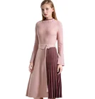 Western Style New Pullover Commute Loose long-sleeved Knitted Plain Wool Sweater Dress For Ladies