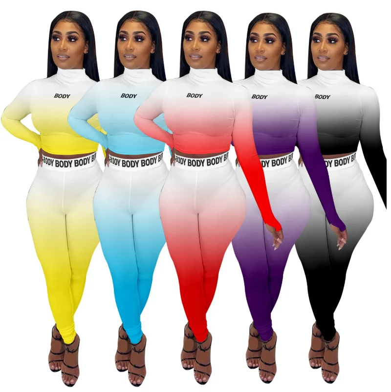 Fashion Casual Body Letter Print 2 Piece Set Women Two Piece Gradient Color Turtleneck Crop Top TShirt & Pencil Pants Long Sets
Fashion Casual Body Letter Print 2 Piece Set Women Two Piece Gradient Color Turtleneck Crop Top TShirt & Pencil Pants Long Sets