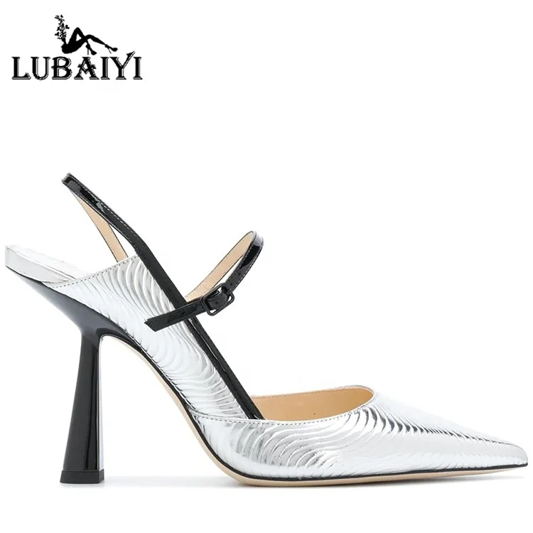 Buckle-Fastening Ankle Strap Silver Heels Slanted Heel Pointed Toe Pumps for Ladies and Women Shoes, Customized color
Buckle-Fastening Ankle Strap Silver Heels Slanted Heel Pointed Toe Pumps for Ladies and Women Shoes, Customized color