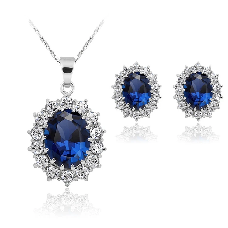Europe Shiny Charm Women Party Gift Inlay Rhinestone Oval Blue Crystal Pendant Wedding Necklace Earring Jewelry Set, As shown
Europe Shiny Charm Women Party Gift Inlay Rhinestone Oval Blue Crystal Pendant Wedding Necklace Earring Jewelry Set, As shown
