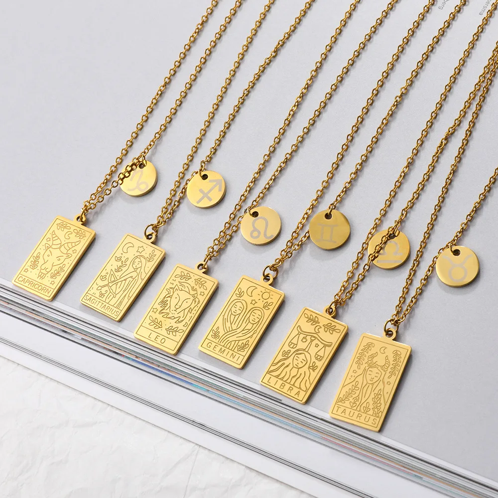 New Vintage Double Sided 18K Gold 12 Zodiac Sign Square Necklace For Women Gift Stainless Steel Tarot Zodiac Necklaces, Gold/silver
New Vintage Double Sided 18K Gold 12 Zodiac Sign Square Necklace For Women Gift Stainless Steel Tarot Zodiac Necklaces, Gold/silver