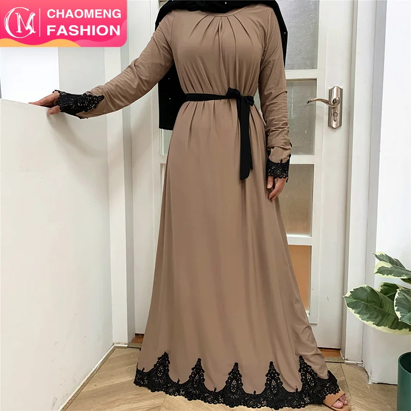 2022#Muslim Beige Flowing Jersey Dress Islam Women Maxi Long Dresses With Elegant Black Applique O-Neck Long Sleeve Abaya Dress, Brown/wine red
2022#Muslim Beige Flowing Jersey Dress Islam Women Maxi Long Dresses With Elegant Black Applique O-Neck Long Sleeve Abaya Dress, Brown/wine red