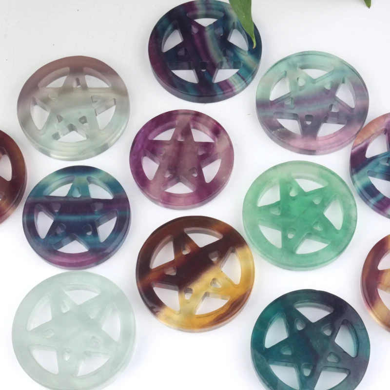 Hand carved natural fluorite pentagram star carving crystal pentagram for necklace pendant
Hand carved natural fluorite pentagram star carving crystal pentagram for necklace pendant