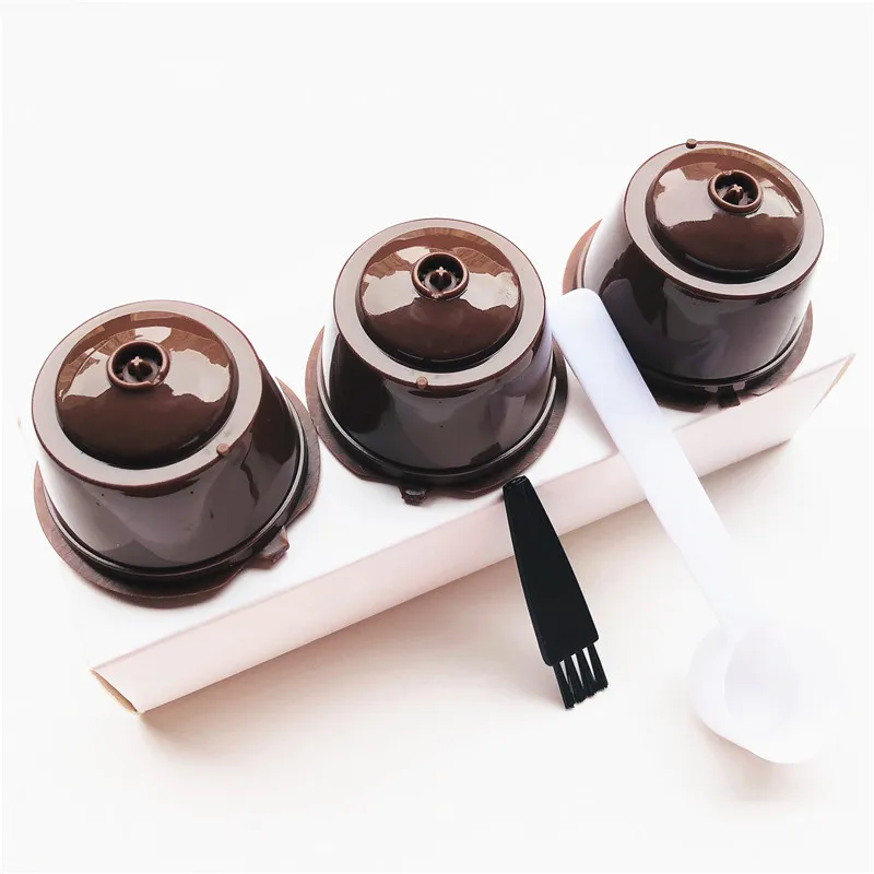 

3Pcs/Set Reusable Coffee Capsules Spoon Brush Set Refillable Coffee Capsules Pod Filter Baskets For Dolce Gusto