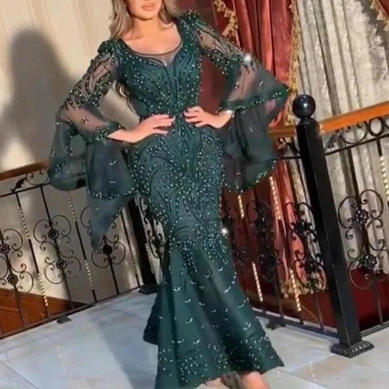Green Sexy Party Wear Dress Long Sleeve Mermaid Prom Dress Sequin Beaded Lace Evening Dress, As picture
Green Sexy Party Wear Dress Long Sleeve Mermaid Prom Dress Sequin Beaded Lace Evening Dress, As picture