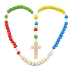 Cheap 5 Colors Wooden Beads Missionary Rosary Cord Knotted Catholic Rope Environmentally