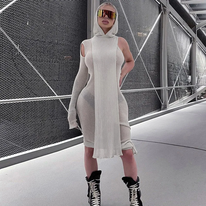 Fall See Through Hooded Top One Shoulder Ribbed Dress 2 Piece Set Women Clothes
Fall See Through Hooded Top One Shoulder Ribbed Dress 2 Piece Set Women Clothes