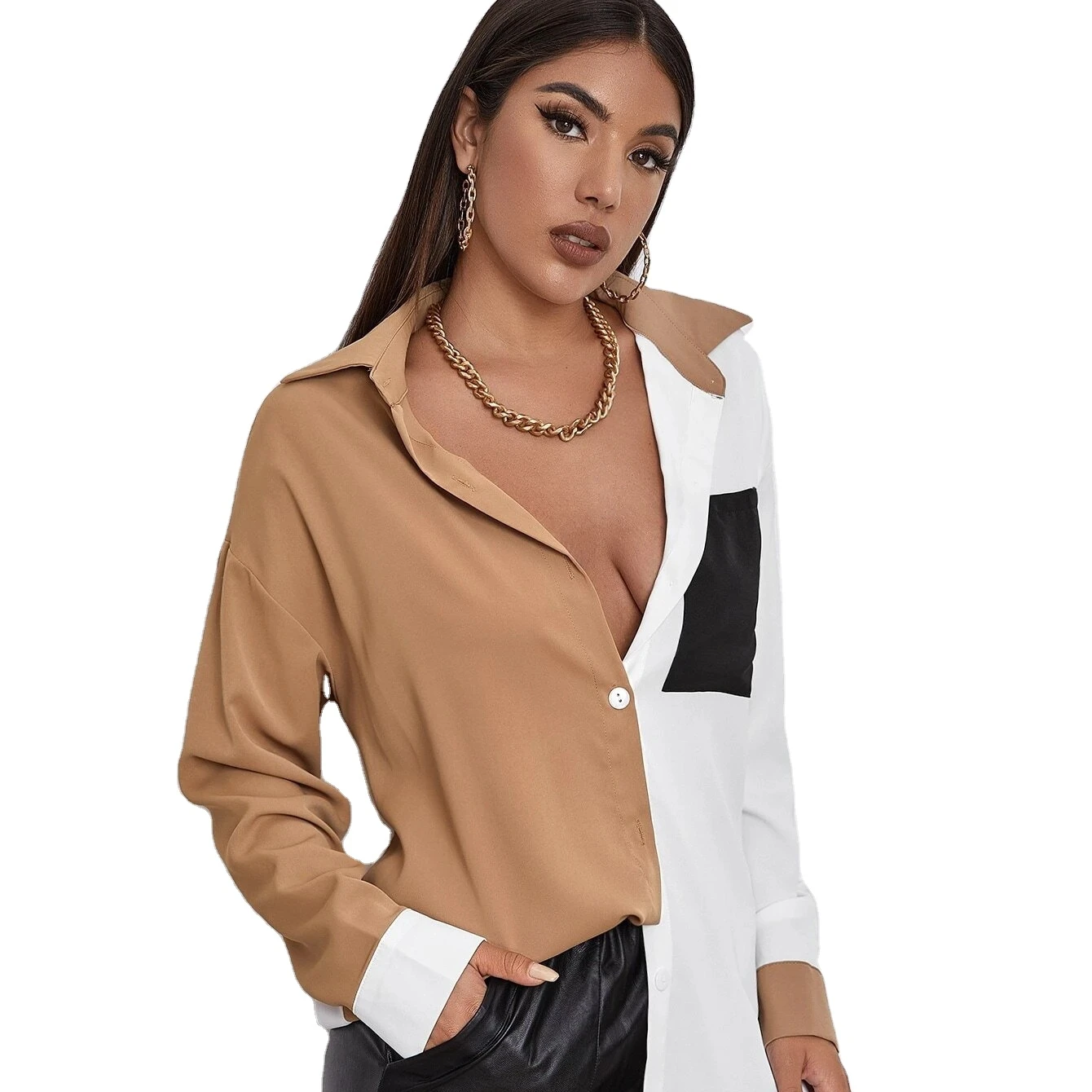 2021 New Arrival Summer collection women sexy Long sleeve Contrast top fashion ladies shirts
2021 New Arrival Summer collection women sexy Long sleeve Contrast top fashion ladies shirts