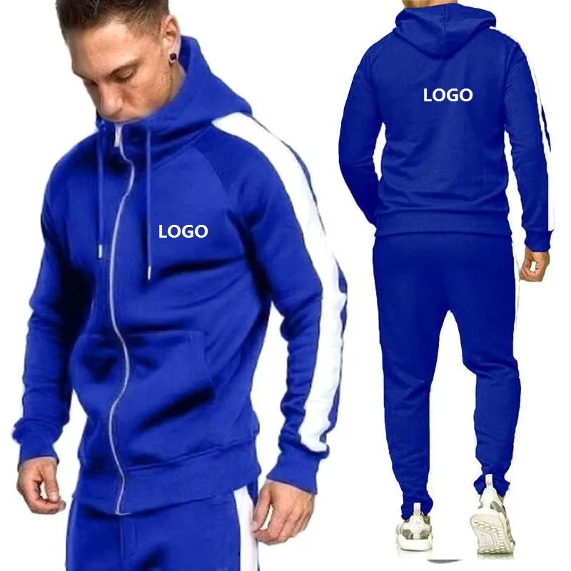 

wholesale 2 piece zip hoodie track suit men unbranded custom tech fleece tracksuits sweatsuit with logo, Blue,grey,black,red, or oem colors