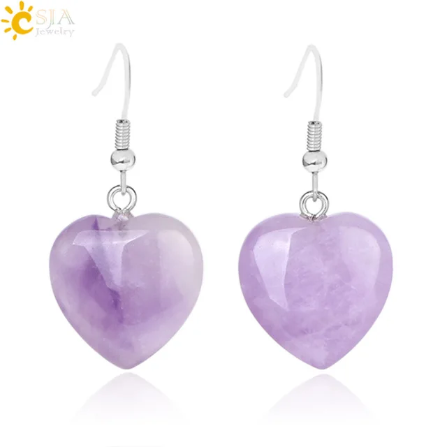 CSJA wholesale natural stone rose quartz purple crystal heart dangle earrings for women 2020 fashion jewelry F315
CSJA wholesale natural stone rose quartz purple crystal heart dangle earrings for women 2020 fashion jewelry F315