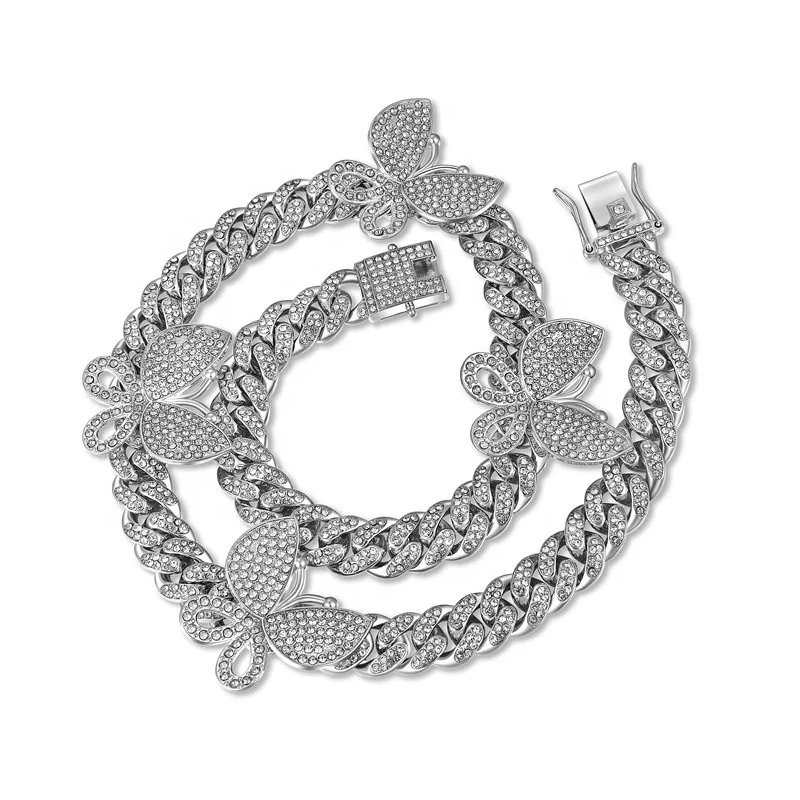 Micro Pave Rhinestone Crystal Butterfly Cuban Necklace Bling Diamond Cuban Chain Butterfly Necklace
Micro Pave Rhinestone Crystal Butterfly Cuban Necklace Bling Diamond Cuban Chain Butterfly Necklace