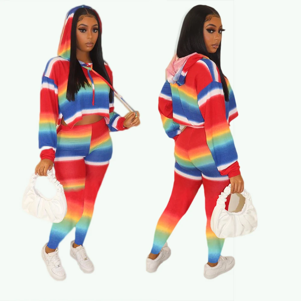 Autumn new fashion multicolor striped print sports two piece casual hooded long sleeve top and trousers women's set, Picture
Autumn new fashion multicolor striped print sports two piece casual hooded long sleeve top and trousers women's set, Picture