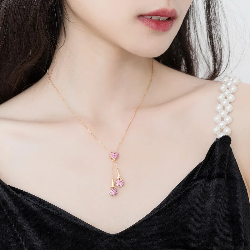 Contracted and pink sweater chain fashion red corundum woman necklace gold plated S925 silver necklace
Contracted and pink sweater chain fashion red corundum woman necklace gold plated S925 silver necklace