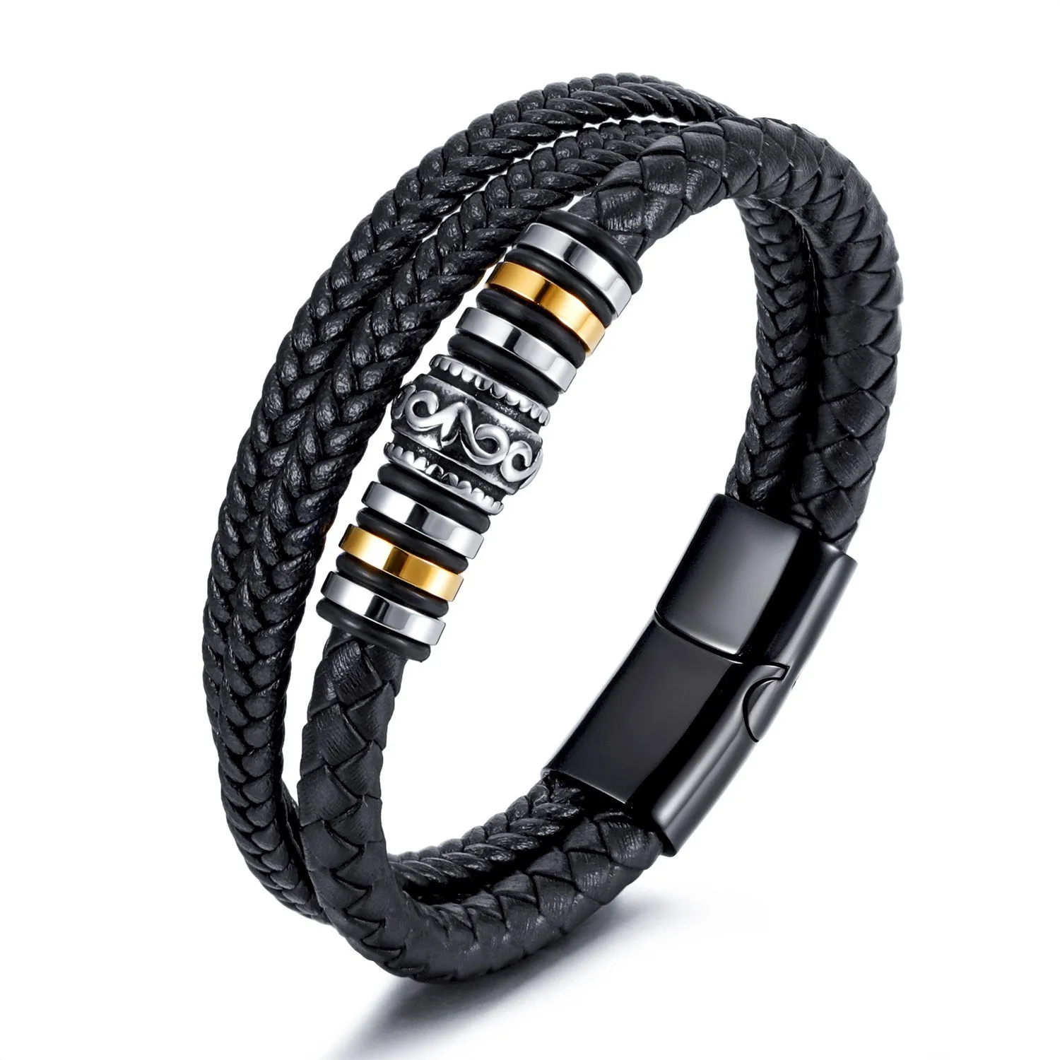 Amazon Hot Sale New Fashion Black Silver Magnetic Buckle Leather Rope Braided Stainless Steel Bracelet For Men
Amazon Hot Sale New Fashion Black Silver Magnetic Buckle Leather Rope Braided Stainless Steel Bracelet For Men