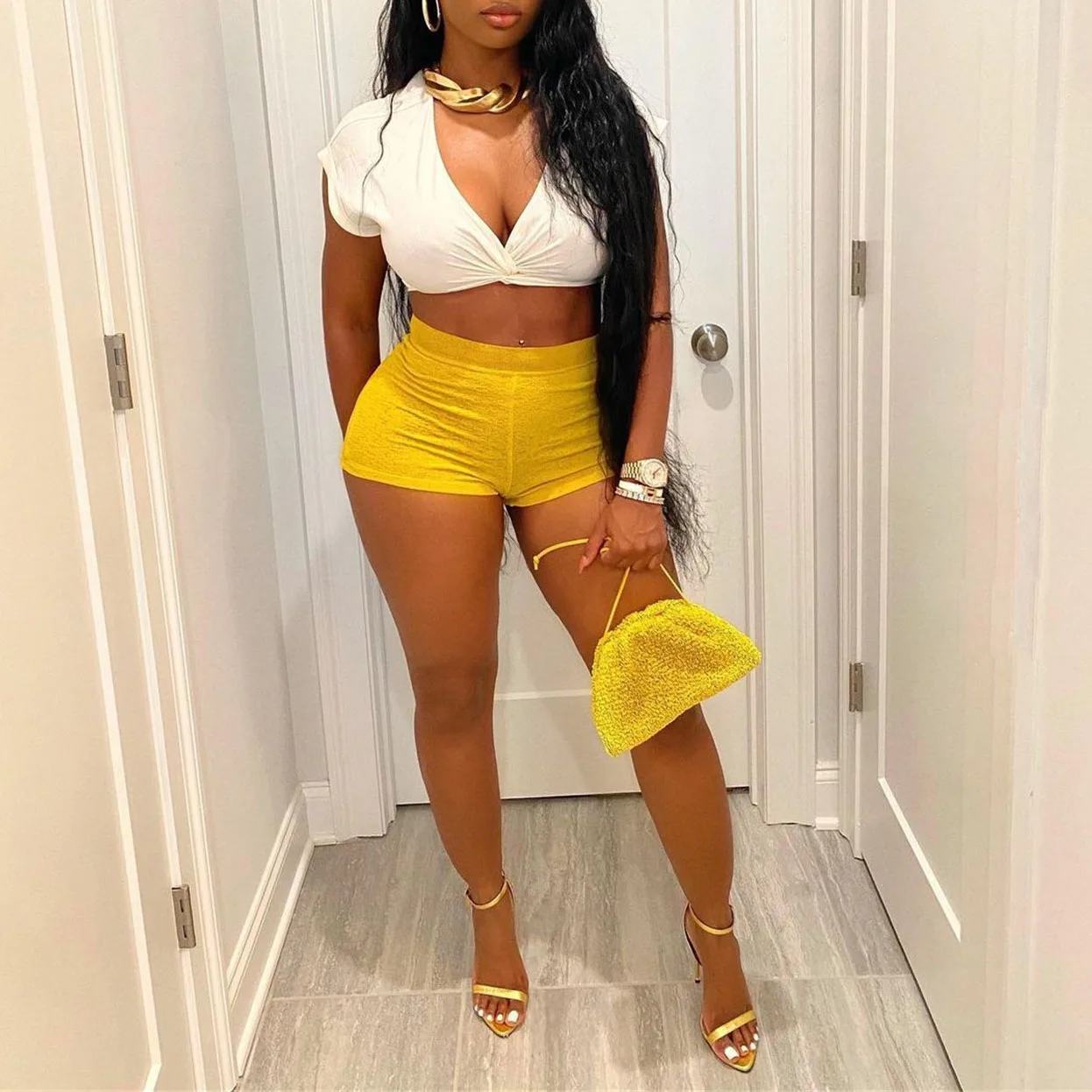 FS3405D Women Crop top and shorts suits Summer Skinny Outsuits Casual Two-piece Sets
FS3405D Women Crop top and shorts suits Summer Skinny Outsuits Casual Two-piece Sets