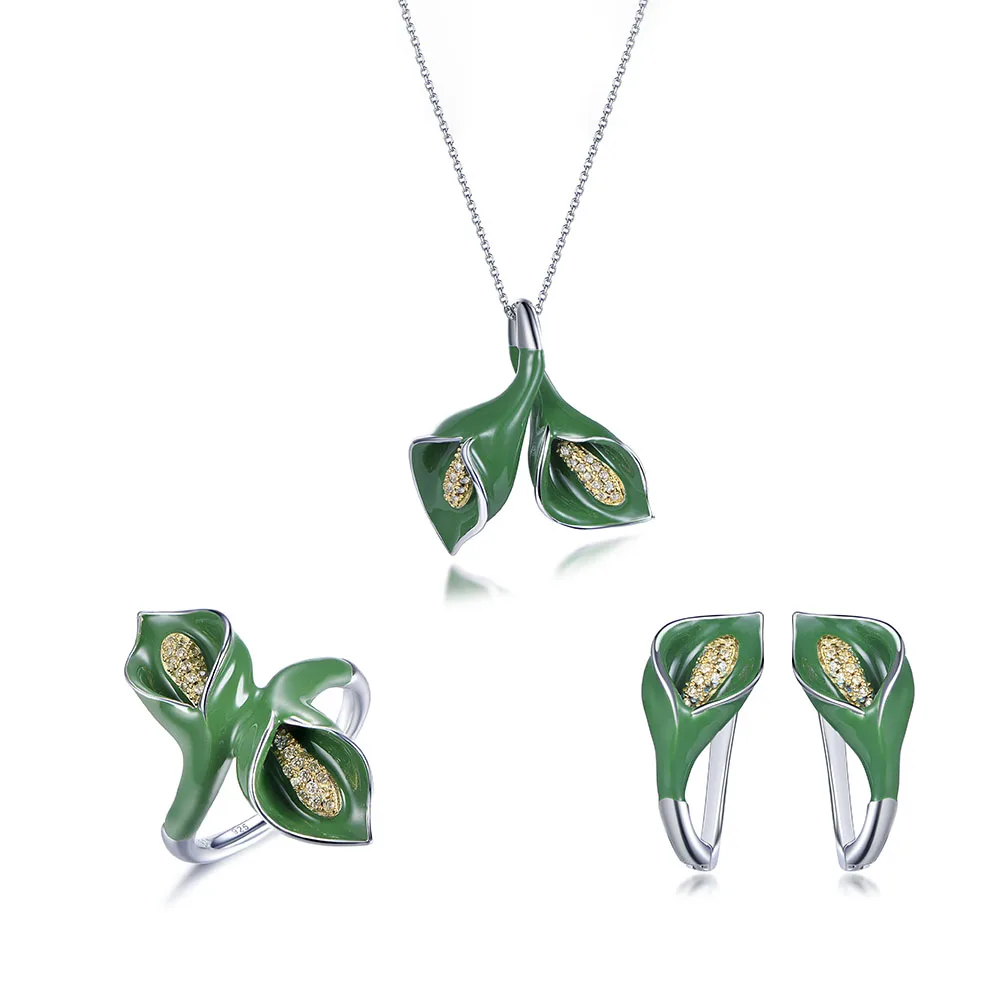 Unique Design Bamboo Leaf Plant Shape Enamel 925 Sterling Silver Elegant Earrings Rings Necklace Set
Unique Design Bamboo Leaf Plant Shape Enamel 925 Sterling Silver Elegant Earrings Rings Necklace Set