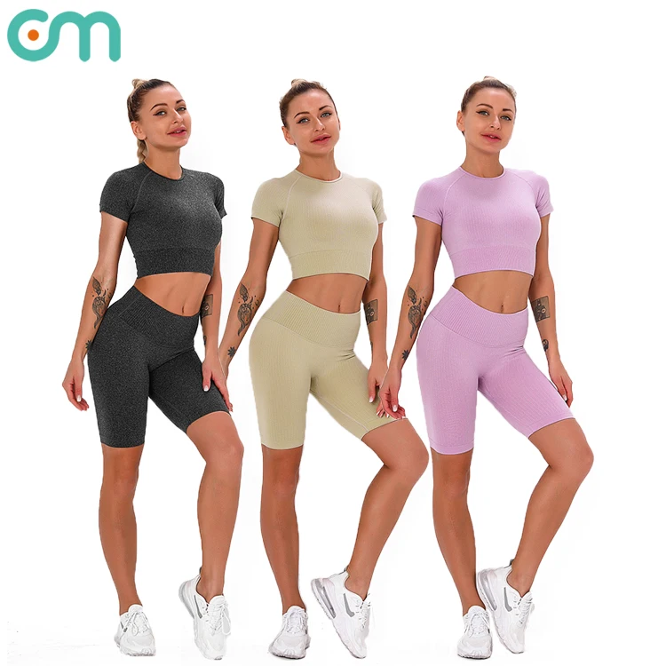 2021 New woman knitted seamless workout 2 piece highwaist shorts summer yoga set, Multi colors
2021 New woman knitted seamless workout 2 piece highwaist shorts summer yoga set, Multi colors