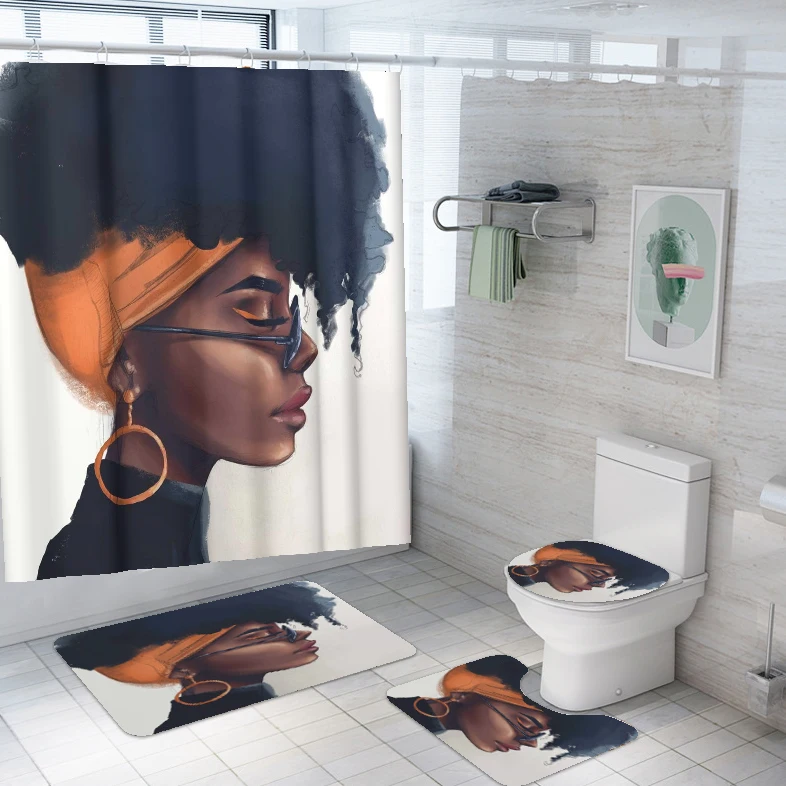 African American Black Girl Funny Cartoon Waterproof Bathroom Set 3D Custom Shower Curtain With Rugs, Customized color
African American Black Girl Funny Cartoon Waterproof Bathroom Set 3D Custom Shower Curtain With Rugs, Customized color