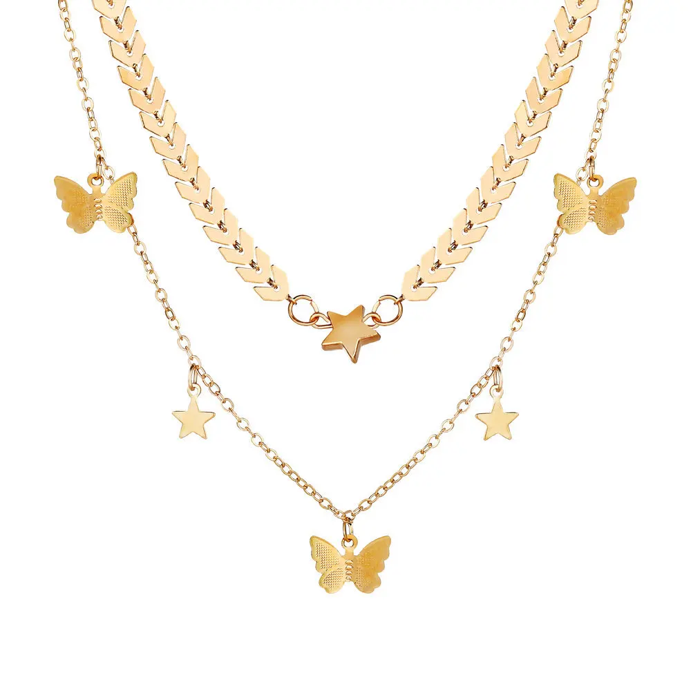 2 Layers Butterfly Star Pendant Mix Chains Gold Plated Choker Necklace for Women Hot Selling Jewelry
2 Layers Butterfly Star Pendant Mix Chains Gold Plated Choker Necklace for Women Hot Selling Jewelry