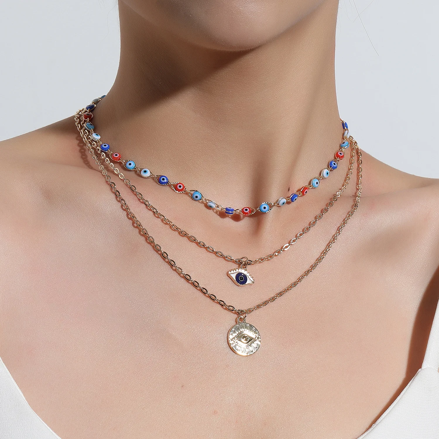 Retail Resin Charm Necklaces Pendants Jewelry Triple Layer Blue Evil Eye Choker Necklace
Retail Resin Charm Necklaces Pendants Jewelry Triple Layer Blue Evil Eye Choker Necklace