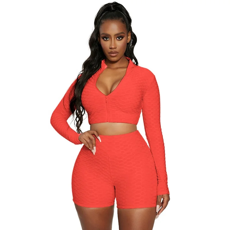 Women's Front Zipper Long Sleeve Skinny Gird Crop Top Shorts Two Piece Set Tracksuit, 5 colors
Women's Front Zipper Long Sleeve Skinny Gird Crop Top Shorts Two Piece Set Tracksuit, 5 colors