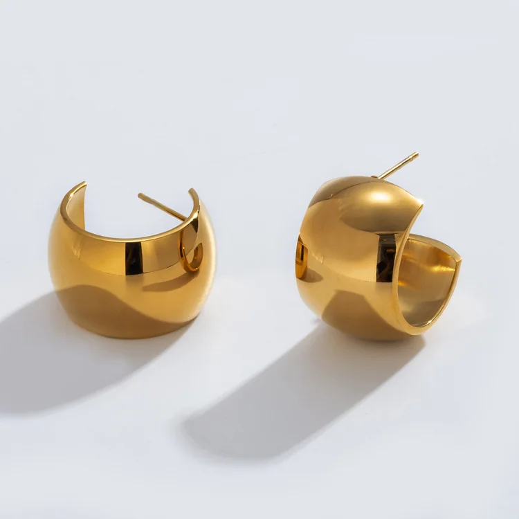 High End Wholesale Custom Elegant Luxury Women Jewelry 18K Gold Plated Stainless Steel Chunky Flat Bold Wide Hoop Earrings
High End Wholesale Custom Elegant Luxury Women Jewelry 18K Gold Plated Stainless Steel Chunky Flat Bold Wide Hoop Earrings