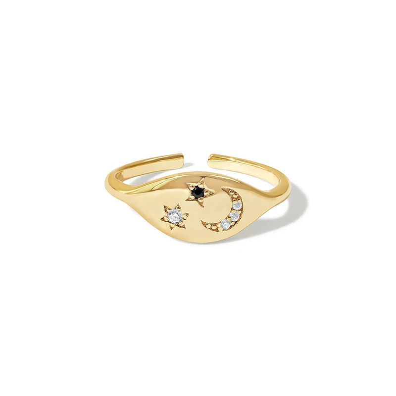 Genuine simple 18k gold plated moon and star S925 sterling silver zircon open finger ring, Gold/white
Genuine simple 18k gold plated moon and star S925 sterling silver zircon open finger ring, Gold/white