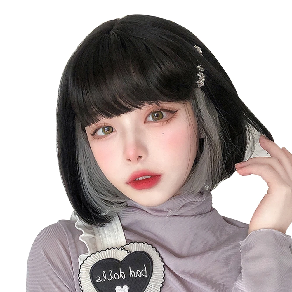 Bob Short Hair Wig Synthetic Black Color Silver Gray Blue Behind Ear Cool Scheming Lolita Cosplay Party Wigs, Pic showed
Bob Short Hair Wig Synthetic Black Color Silver Gray Blue Behind Ear Cool Scheming Lolita Cosplay Party Wigs, Pic showed