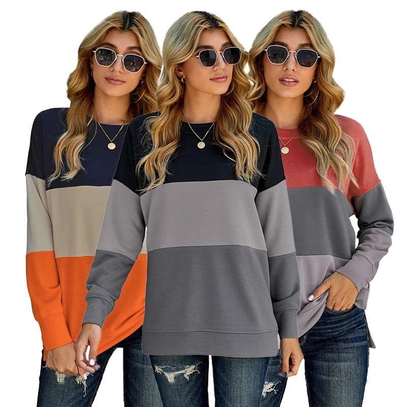 Custom OEM Women Colorblock Stitching Striped Contrast Crewneck Pullover Sweatshirt
Custom OEM Women Colorblock Stitching Striped Contrast Crewneck Pullover Sweatshirt
